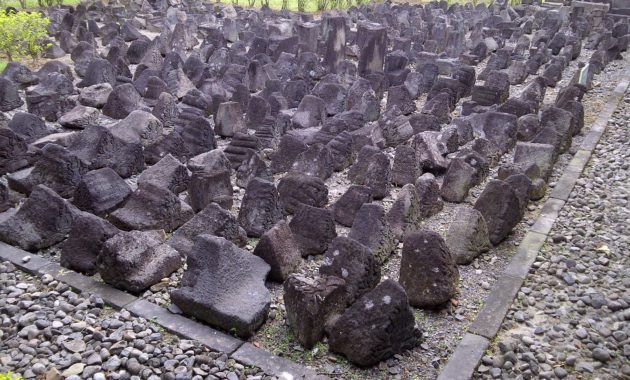 The scattered parts of Borobudur Temple at Karmawibhangga Museum